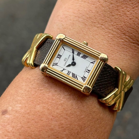 Vintage CABOUCHON Gold Tone Tank Watch - Collectors Item - Picture 4 of 9